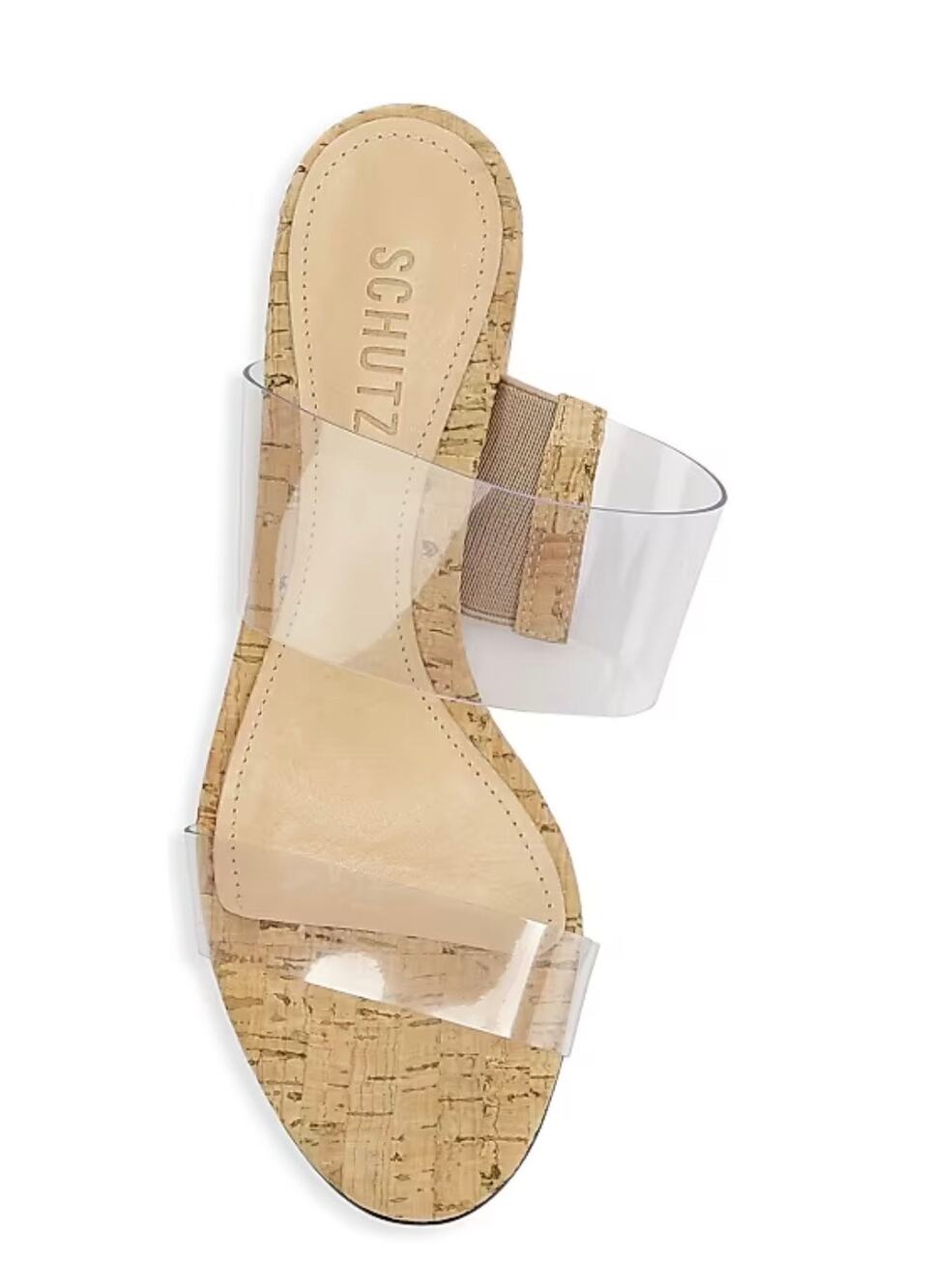 Schutz Victoria Clear Vinyl Cork Block Heel Sandals Size 9B